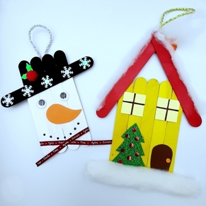 Χριστουγεννιάτικες κάρτες στολιδια χιονάνθρωπος και σπιτακι - σπίτι, στολίδια