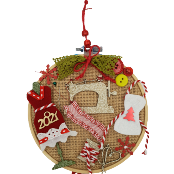 Πρωτότυπο στολίδι Χριστουγέννων |Η ράφτα της κυρίας Αγιοβασίλη - ύφασμα, διακοσμητικό, χαρτί, τσόχα, χειροποίητα, δωράκι, χριστουγεννιάτικο, τελάρα κεντήματος, διακοσμητικά, στολίδια - 3