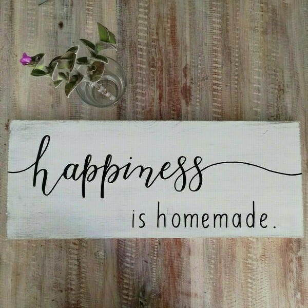 "Happiness is homemade" - Ξύλινη πινακίδα 20 ×50 εκ. για την είσοδο / την τραπεζαρία / το καθιστικό - πίνακες & κάδρα, χειροποίητα, ξύλινα διακοσμητικά τοίχου - 4
