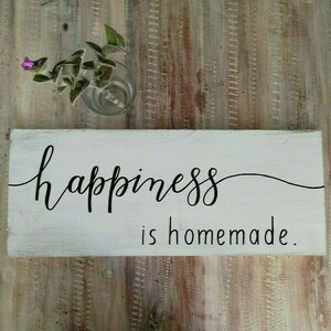 "Happiness is homemade" - Ξύλινη πινακίδα 20 ×50 εκ. για την είσοδο / την τραπεζαρία / το καθιστικό - πίνακες & κάδρα, χειροποίητα, ξύλινα διακοσμητικά τοίχου - 4