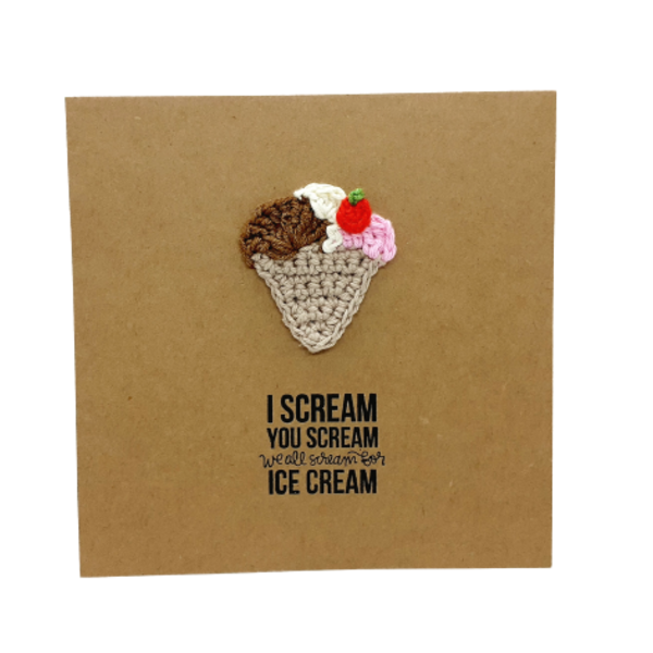 Ευχετήρια κάρτα (βελονάκι) - Παγωτό - γενέθλια, παγωτό, γενική χρήση