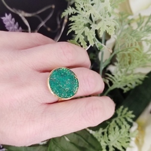 Δαχτυλίδι επίχρυσο με πράσινο γκλίτερ - επιχρυσωμένα, μικρά, αυξομειούμενα, φθηνά - 2