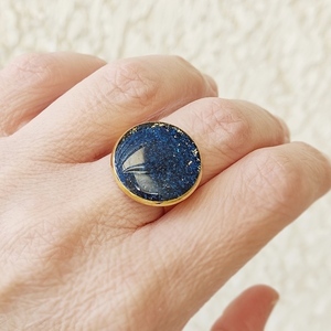 Δαχτυλίδι επίχρυσο με μπλε γκλίτερ - γυαλί, επιχρυσωμένα, μικρά, μπρούντζος, αυξομειούμενα, φθηνά - 3