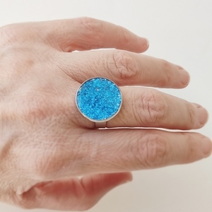 Δαχτυλίδι με μπλε γκλίτερ - επάργυρα, γκλίτερ, μικρά, αυξομειούμενα, φθηνά - 3