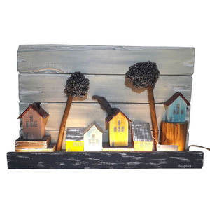 Φωτιστικό επίτοιχο ξύλινο χειροποίητο Πόλη με σπίτια 45x28x9 Πολύχρωμο Καπαδάκης - ζωγραφισμένα στο χέρι, τοίχου, χειροποίητα, ξύλινα διακοσμητικά τοίχου