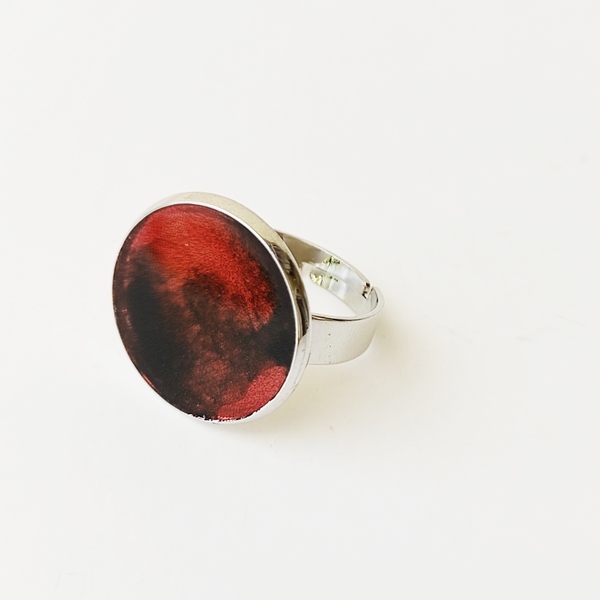 Δαχτυλίδι στρογγυλό με κόκκινο υγρό γυαλί - επάργυρα, μικρά, αυξομειούμενα, φθηνά