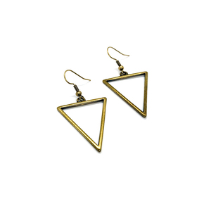 "Triangle Earrings" - Μακριά μεταλλικά σκουλαρίκια - μακριά, boho, μπρούντζος, κρεμαστά, μεγάλα - 2