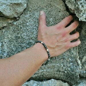 Χειροποίητο Βραχιόλι Hematite με στοιχεία από ασήμι 925° - ημιπολύτιμες πέτρες, ασήμι 925, boho, χεριού - 2