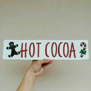 "Hot cocoa" - Χριστουγεννιάτικη ξύλινη πινακίδα 10 × 40 εκ. - ξύλο, διακοσμητικά, χριστουγεννιάτικα δώρα - 2