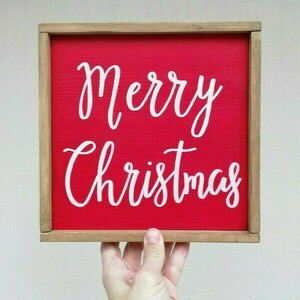 "Merry Christmas" - Χριστουγεννιάτικη ξύλινη πινακίδα 22 × 22 εκ. - ξύλο, χριστουγεννιάτικο, διακοσμητικά, merry christmas - 2