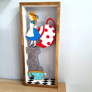 Ξύλινο κάδρο "Alice In Wonderland"! - ζωγραφισμένα στο χέρι, πίνακες & κάδρα, κορίτσι, δώρα για βάπτιση, παιδικά κάδρα - 2