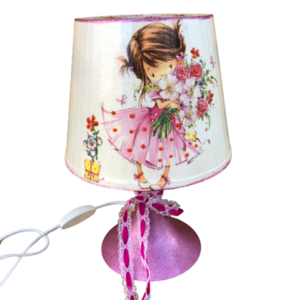 Επιτραπέζιο φωτιστικό Ροζ Κοριτσάκι - κορίτσι, πορτατίφ, δώρο, χειροποίητα, παιδικά φωτιστικά