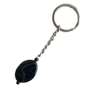 Μπρελόκ κλειδιών κρίκος με Αχάτη Μαύρο ημιπολύτιμο λίθο 26χιλ - ημιπολύτιμες πέτρες, αχάτης, προστασία, αυτοκινήτου, σπιτιού