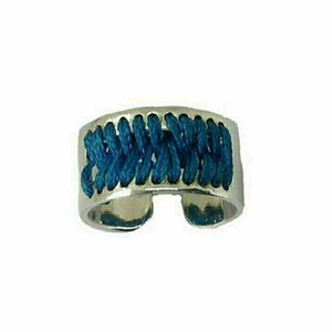 Χειροποίητο δαχτυλίδι με μπλε κλωστή - ορείχαλκος, επάργυρα, μικρά, αυξομειούμενα
