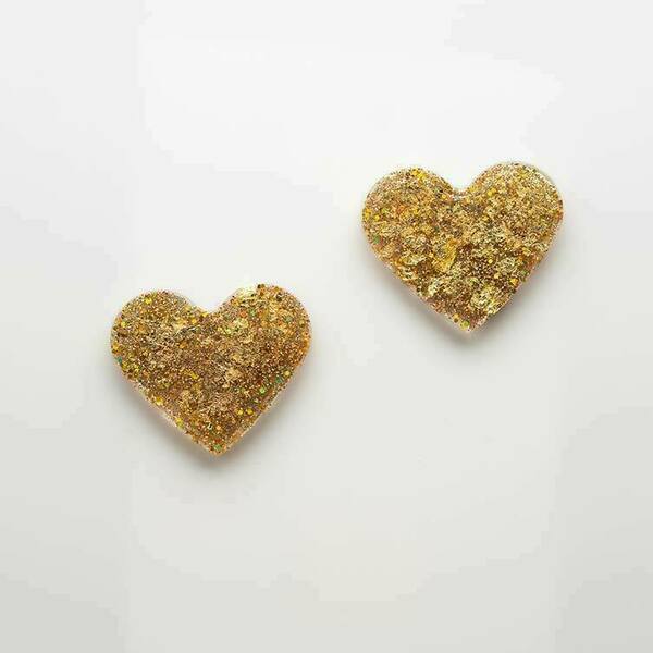 Καρδιες με glitter κ φυλλο χρυσου - καρδιά - 3