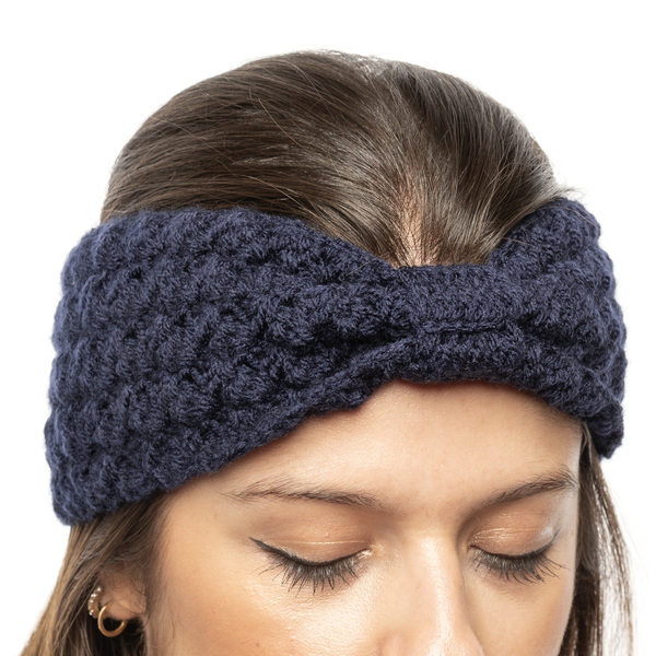 Χειροποίητη πλεκτή κορδέλα με δέσιμο μπλέ σκούρο από 100% ακρυλικό νήμα - μαλλί, turban, headbands - 2