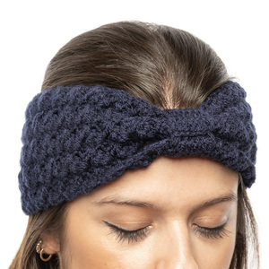 Χειροποίητη πλεκτή κορδέλα με δέσιμο μπλέ σκούρο από 100% ακρυλικό νήμα - μαλλί, turban, headbands - 2