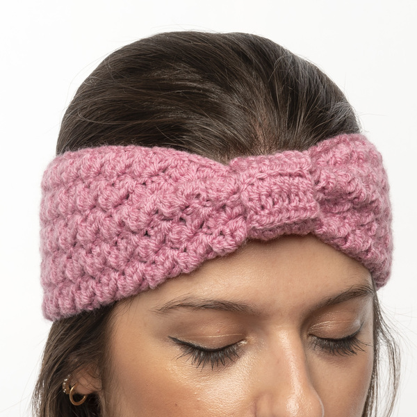 Χειροποίητη πλεκτή κορδέλα με δέσιμο ροζ σκούρο από 100% ακρυλικό νήμα - μαλλί, turban, headbands - 2