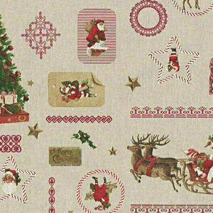 Βαμβακερό χριστουγεννιάτικο ύφασμα με έλατο και άγιο βασίλη - ύφασμα, λευκά είδη, άγιος βασίλης
