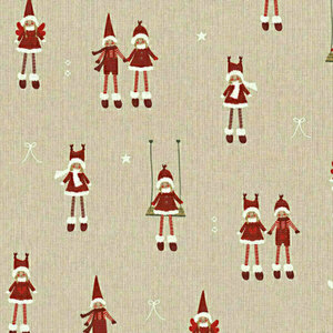 Βαμβακερό χριστουγεννιάτικο ύφασμα με κοριτσάκια ντυμένα στα κόκκινα - ύφασμα, κορίτσι, λευκά είδη