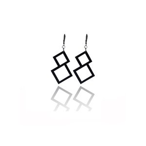 earrings.plexiglass,BLACK,steel,Geometric,(code 4bl) - καρδιά, καρφωτά, plexi glass, ατσάλι