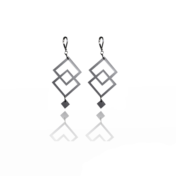 earrings.plexiglass,SILVER,steel,Geometric,(code 8sl) - plexi glass, ατσάλι, κρεμαστά, μεγάλα