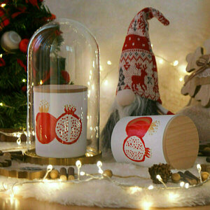 Κερί σογιας με άρωμα New Year's Wish (Ρόδι) μέσα σε ποτήρι ζωγραφισμένο στο χέρι - γυαλί, ρόδι, άλμπουμ, αρωματικά κεριά, χριστουγεννιάτικα δώρα, κεριά - 3