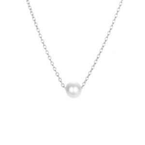 Κολιέ ατσαλι - Pearly silver - charms, επάργυρα, κοντά, ατσάλι, πέρλες