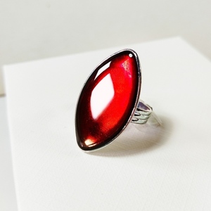 Δαχτυλίδι ασημί με κόκκινο υγρό γυαλί - επάργυρα, μεγάλα, αυξομειούμενα, φθηνά - 3