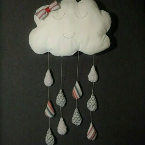 Κρεμαστό σύννεφο με σταγόνες βροχής - κορίτσι, συννεφάκι, δώρο παιδικό, μαξιλάρια