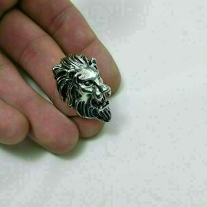Ανδρικό δαχτυλίδι Κεφαλή Λέοντος από ατσάλι ασημί #19 - δαχτυλίδια, ατσάλι - 3