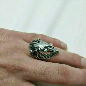 Ανδρικό δαχτυλίδι Κεφαλή Λέοντος από ατσάλι ασημί #19 - δαχτυλίδια, ατσάλι - 5