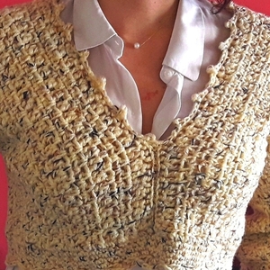 Χειροποίητο κοντό μάλλινο πουλόβερ εκρού με πρωτότυπο σχέδιο ανοιχτή πλάτη μέγεθος S - μαλλί, πλεκτό, μακρυμάνικες - 3