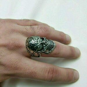 Ατσάλινο Ανδρικό δαχτυλίδι Νεκροκεφαλή με ιστό – ασημί #20 - δαχτυλίδια, ατσάλι - 2