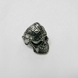 Ατσάλινο Ανδρικό δαχτυλίδι Νεκροκεφαλή με ιστό – ασημί #20 - δαχτυλίδια, ατσάλι - 3