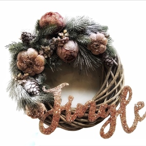 Χριστουγεννιάτικο στεφάνι Jingle με παιωνια και κλαδιά - στεφάνια, διακοσμητικά - 4