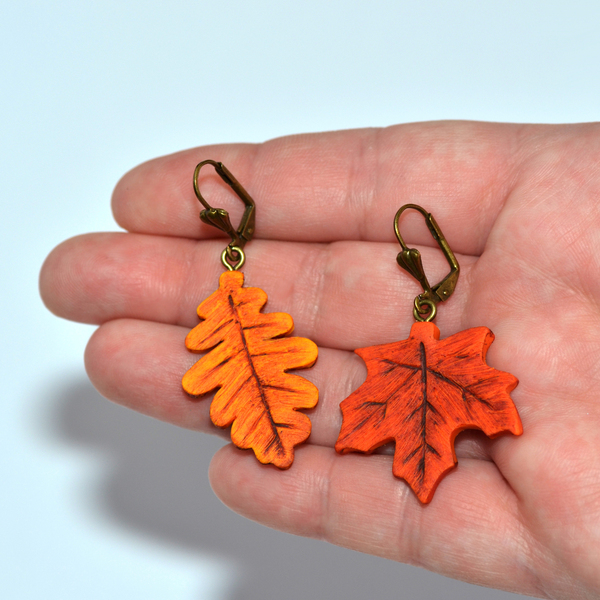 Κρεμαστά σκουλαρίκια φθινοπωρινά φύλλα από πολυμερικό πηλό - 3