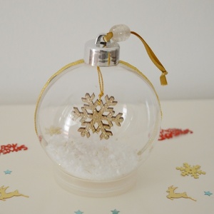Χριστουγεννιάτικη μπάλα 8cm με χιονονιφάδα σε χάρτινο κουτί δώρου - κορδέλα, πλαστικό, χιονονιφάδα, στολίδια, μπάλες - 2