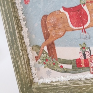 Χριστουγεννιάτικο διακοσμητικό Καδράκι αλογάκι πράσινο κόκκινο 23×23εκ. - ξύλο, πίνακες & κάδρα, διακοσμητικά - 4