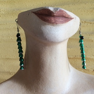 Μακριά λεπτά σκουλαρίκια βαμμένα πράσινα - μακριά, boho, κρεμαστά, μεγάλα, φθηνά - 3