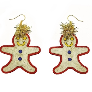 Χριστουγεννιάτικα σκουλαρίκια, «μπισκοτάκια» από ξύλο - ξύλο, κρεμαστά, faux bijoux, χριστουγεννιάτικα δώρα, γούρια