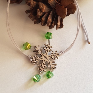 Βραχιόλι με νιφάδα και πράσινες κρυστάλλινες χάντρες - charms, χιονονιφάδα, χριστουγεννιάτικα δώρα, χεριού - 4