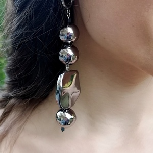 Σκουλαρίκια κρικακι με κρεμαστά ακρυλικά επιμεταλλωμένα στοιχεία - plexi glass, κρεμαστά, μεγάλα - 4