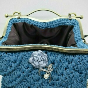Πλεκτή Vintage Turquoise - vintage, ιδιαίτερο, clutch, ώμου, πλεκτές τσάντες, μικρές - 5