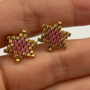 Μικρά καρφωτά σκουλαρίκια αστεράκια με χάντρες Miyuki - επιχρυσωμένα, αστέρι, καρφωτά - 3