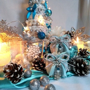 Γούρι 2024 αρωματικό κερί ρόδι γαλάζιο-holographic 6×6cm - γούρι, ρόδι, χριστουγεννιάτικα δώρα, γούρια, πρωτοχρονιά, κεριά & κηροπήγια - 2