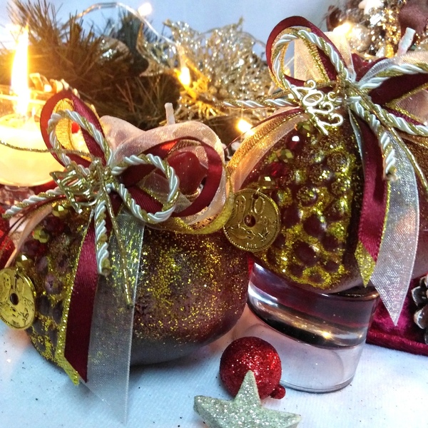 Γούρι 2024 αρωματικό κερί ρόδι μεγάλο μπορντό-χρυσό 8,5*7,5cm - γούρι, ρόδι, χριστουγεννιάτικα δώρα, γούρια, πρωτοχρονιά, κεριά & κηροπήγια - 3
