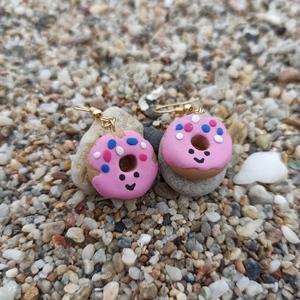 Σκουλαρίκια donuts πολυμερικού πηλού. - πηλός, μικρά, κρεμαστά, faux bijoux - 2