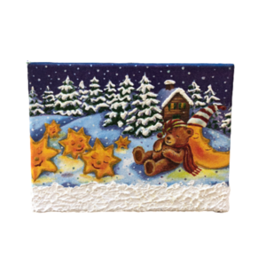 Παιδικό καδράκι Αρκουδάκι σε Χιονισμένο Τοπίο με φωτάκια - πίνακες & κάδρα, κορίτσι, αγόρι, πρωτότυπα δώρα, ζωάκια, παιδικά κάδρα