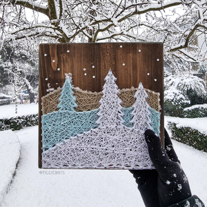 Ξύλινο καδράκι "Winter Scene" 20x20cm - ξύλο, χριστουγεννιάτικο, χειμώνας - 2